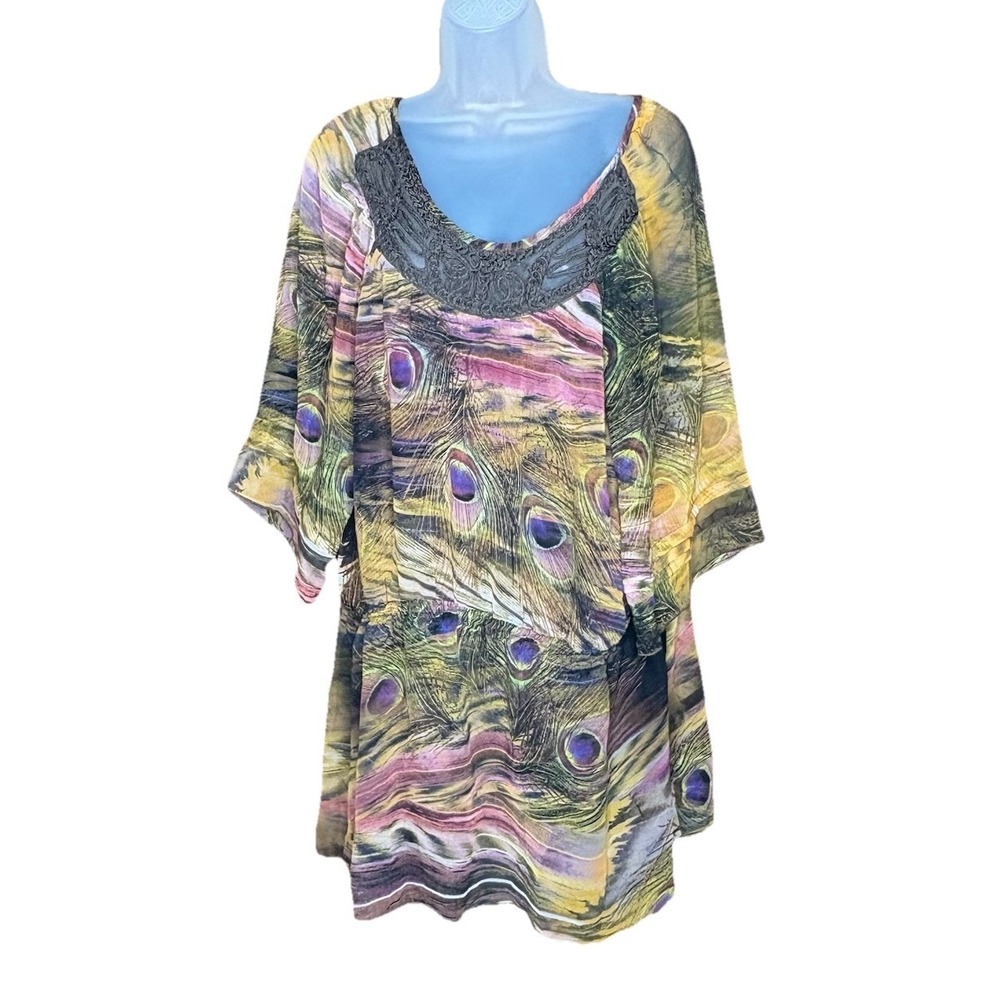 Whimsigoth Peacock Mini Dress Women's XL Brown Boho Fairy Festival Artsy‎ Witchy
